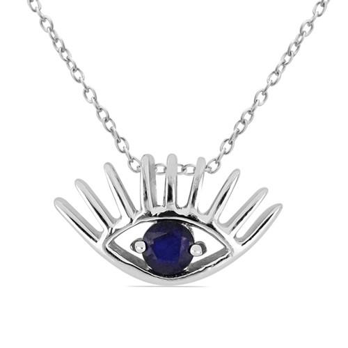 REAL BLUE SAPPHIRE SINGLE PENDANT IN STERLING SILVER